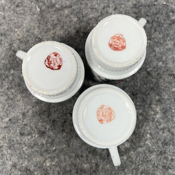 Set Of 3 VTG Ceramic Christmas Holly Santa Mugs Made In Japan Trimont Stacking - Picture 6 of 8